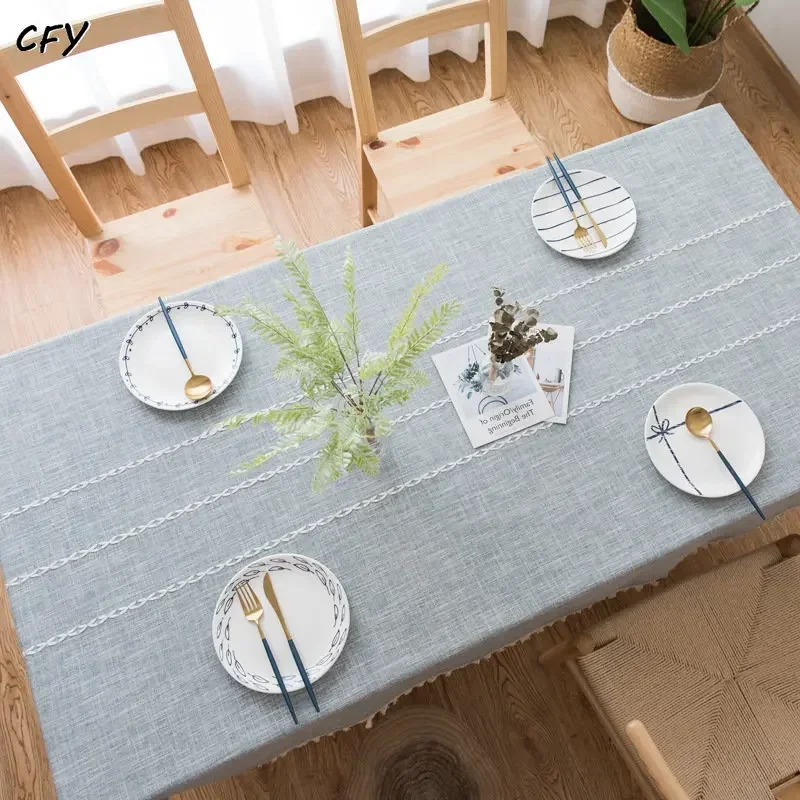 

Cotton Linen Tablecloth Striped with Tassel Waterproof Oilproof Thick Rectangular Wedding Dining Table Cover Tea Table Cloth