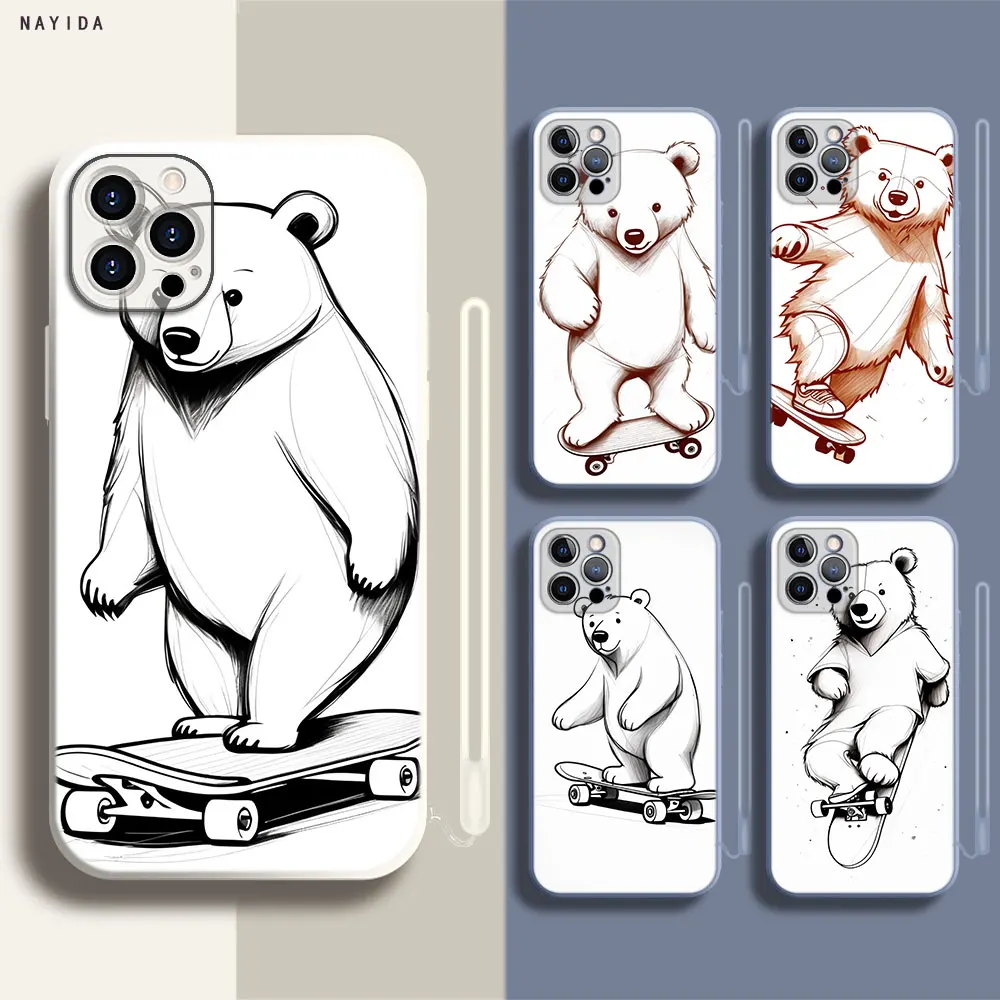 Soft Silicone Phone Case For Apple iPhone 15 14 13 12 11 Pro X XS Max XR Plus Mini Cover Skateboarding Bear