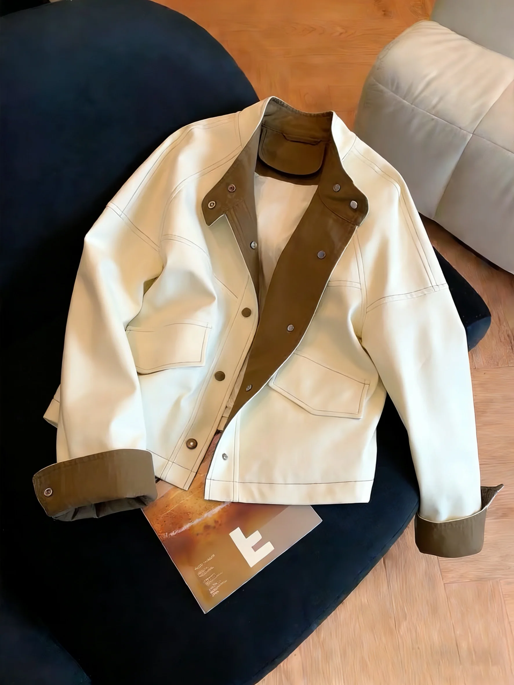 

Retro Korean ort Jaet Women's Casual Stand Collar Quilted Vest Spring Autumn Design Sensation Versatile Top Stitching