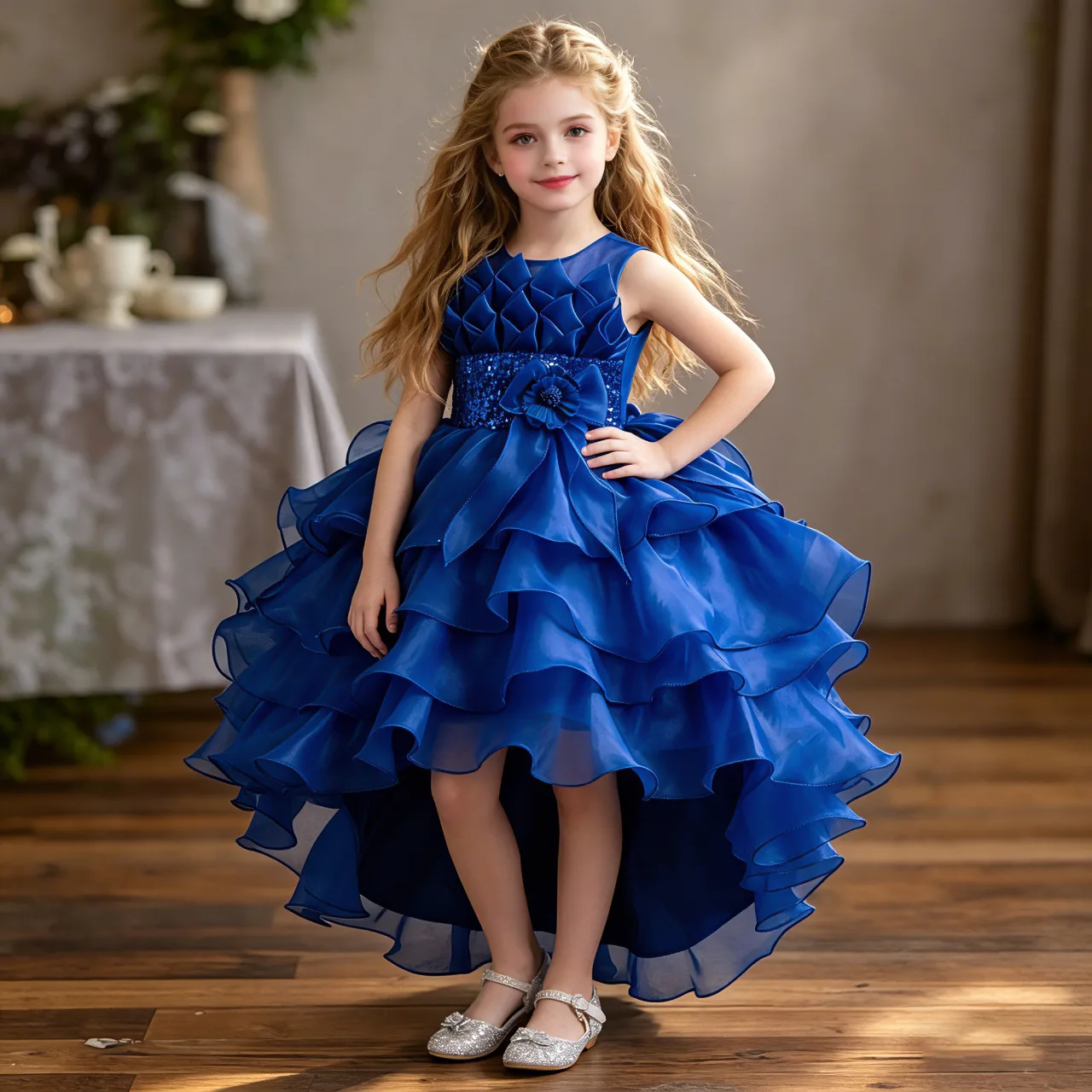 Neues Elegantes Prinzessinnenkleid für Mädchen mit Pailletten-Stickerei Geburtstags-Ballkleid Abendkleid Flauschiges Festkleid 4-12 Jahre Alte Kinderkleidung