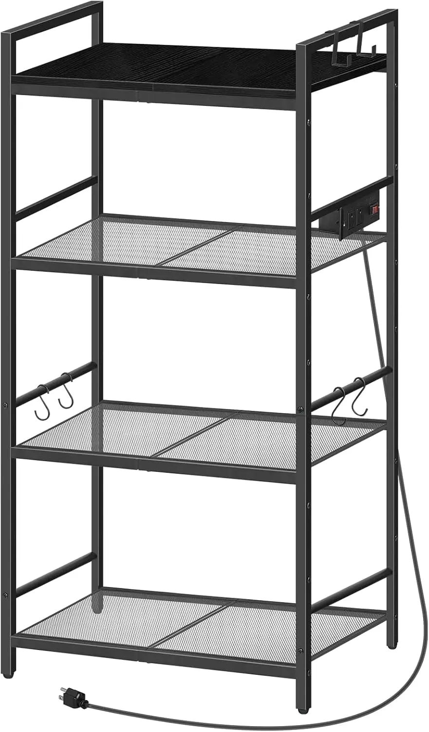 

Bakers Rack with Power Outlet, Microwave Stand with Hooks, Multifunctional Storage Rack, Coffee Bar with Enclosure
