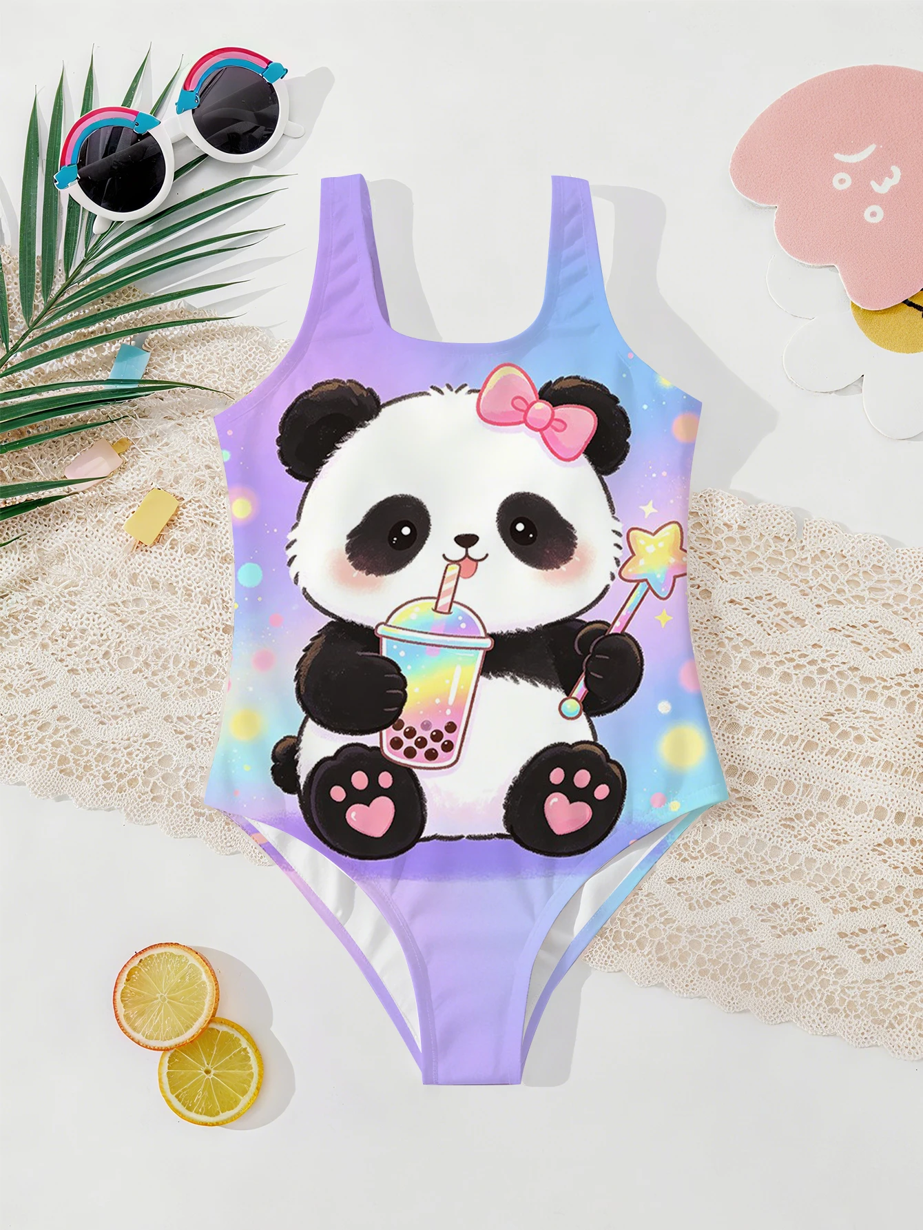 Girls' Summer Atmospheric Panda Fashion Tight One-piece Swimsuit