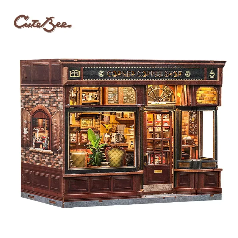 

Cutebee Diy Mini Wooden Dollhouse With Furniture Light Doll House Miniature Model Corner Coffee Shop For Toys Birthday Gifts