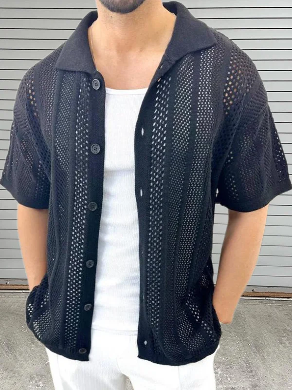 

Мужская полая трикотажная одежда Casual ort Sve с отложным воротником, дышащая мода Personali, летняя одежда свободного кроя для молодежи
