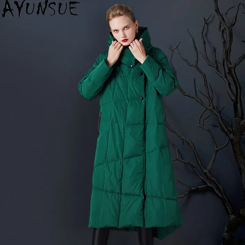 AYUNSUE White Duck Down Puffer Jacket Women Stand Collar Long Down Coats New in Outerwears Winter Luxury Clothes Пуховики 2024