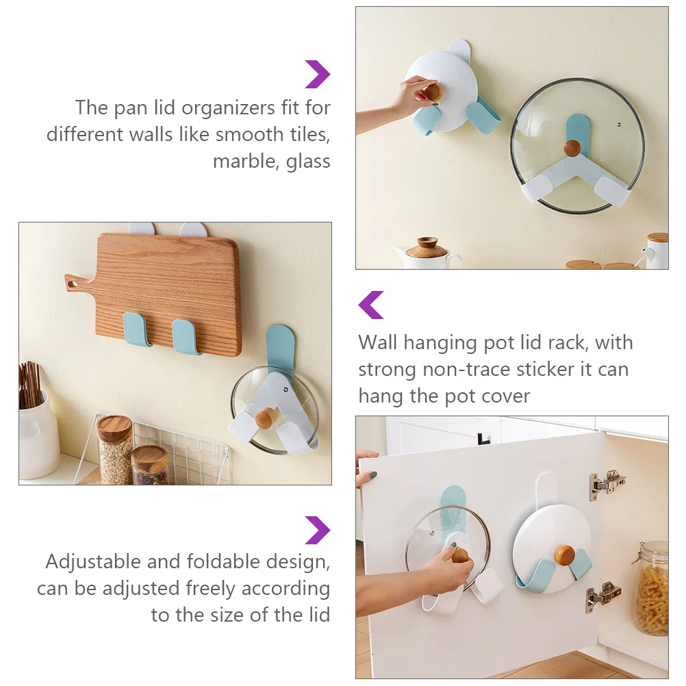 

1Set Rotating Hooks Sky Blue -Friendly ABS Adjustable Foldable Pan Lid Organizer No Drilling 22lb Load Bearing Kitchen
