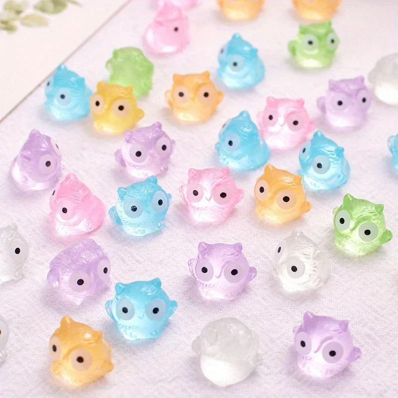 50pc Glow-in-the-Dark Mini Resin Owls Luminous Fairy Garden & Micro Landscape Decorations Fluorescent Owl Figurines Cake Toppers