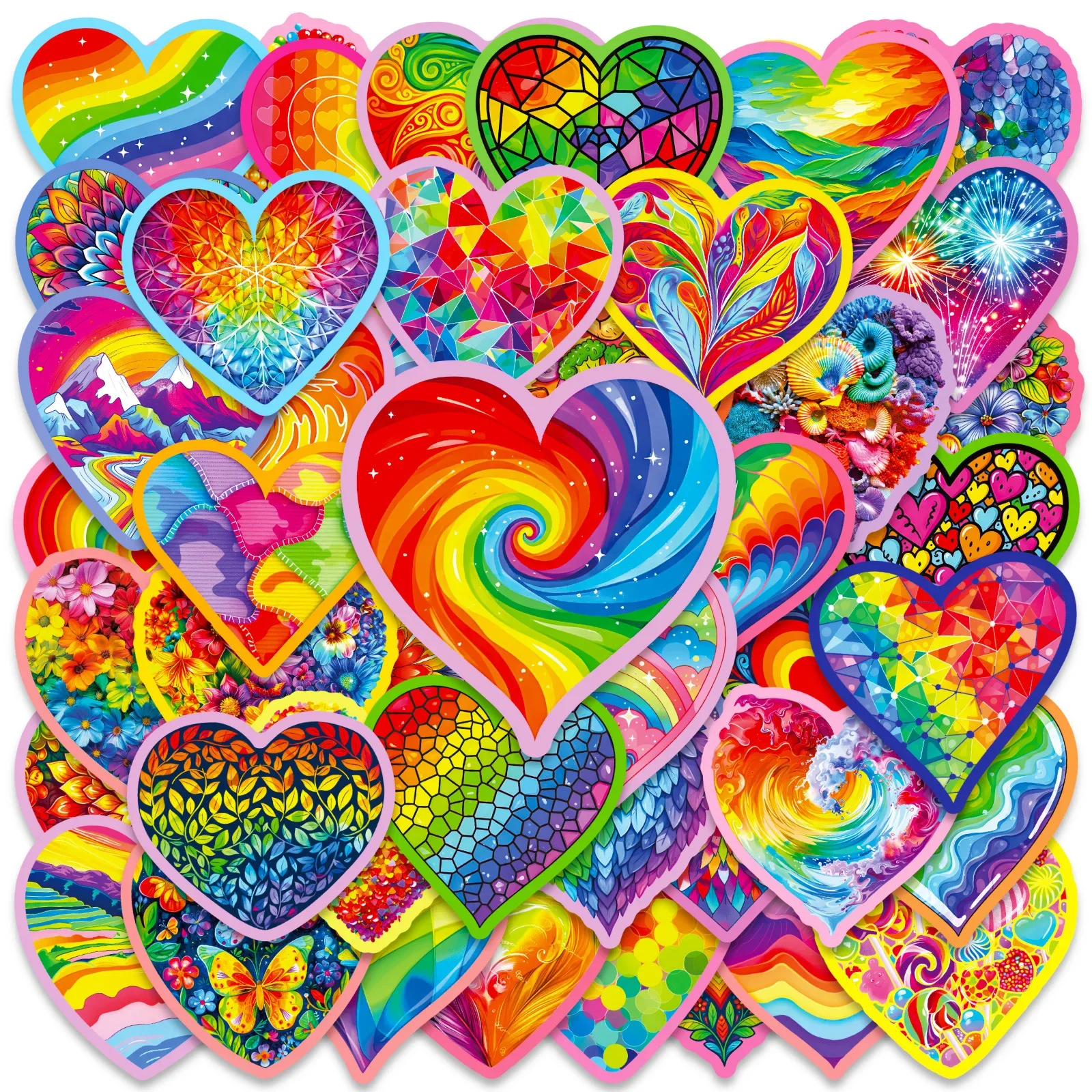 

10/56PCS Dreamy and Colorful Love Graffiti Stickers Gradient Heart Shape Cartoon Decal DIY Luggage Phone Guitar Classic Kid Toys