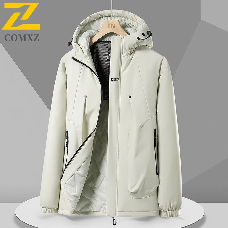 

COMXZ 2025 Autumn Winter Graphene Fleece Lined Waterproof Windproof Jacket Men Loose Fit Warm Hiking lightweight windbreaker