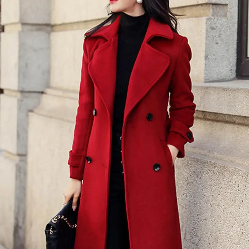 

Thermal Winter Overcoat Women Business Mid-calf Length Jacket Formal Wool Blends Double-breasted Coat Thick