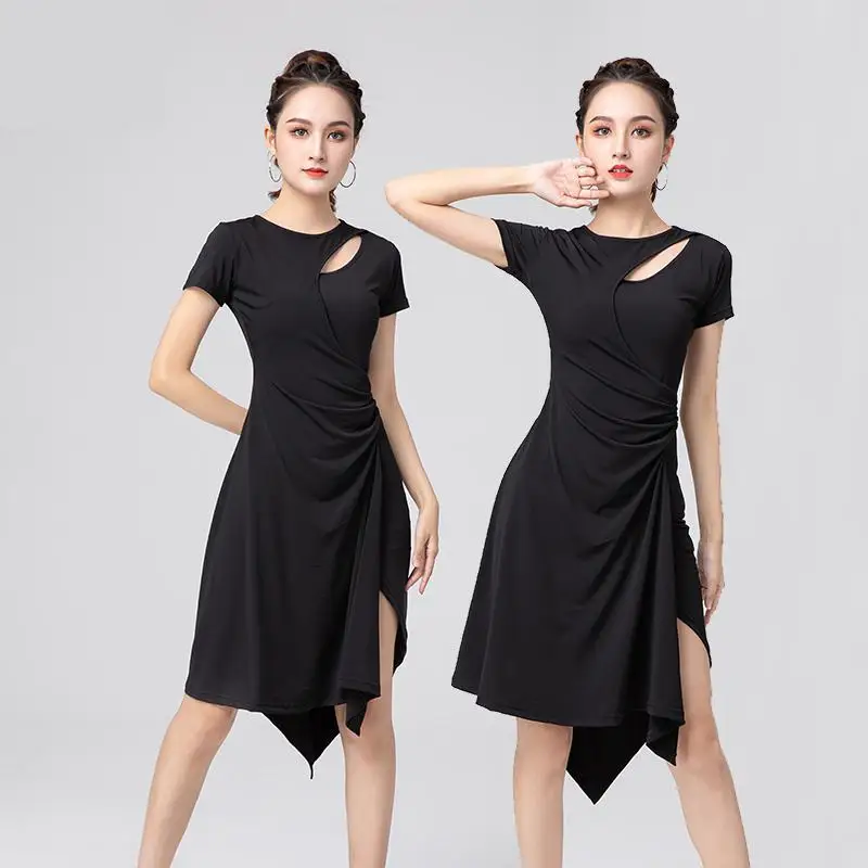 Sexy Short-sleeve Hollow Latin Dance One-piece Dress For Women Ballroom Tango Cha Cha Dance Skirt Latin Dance Competition Dress