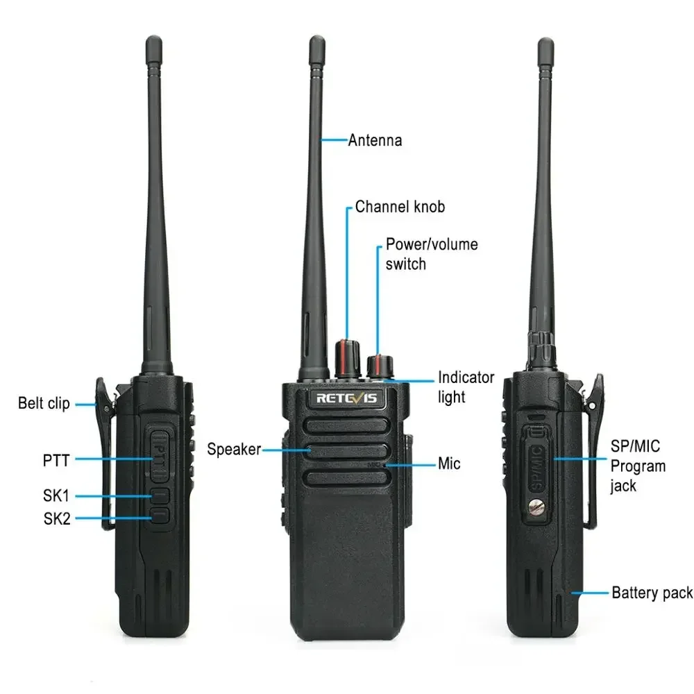 6 パック Retevis RT29 10 ワット長距離暗号化トランシーバースクランブラー UHF400-480MHz 3200mAh スキャン双方向ラジオ + プログラミングケーブル