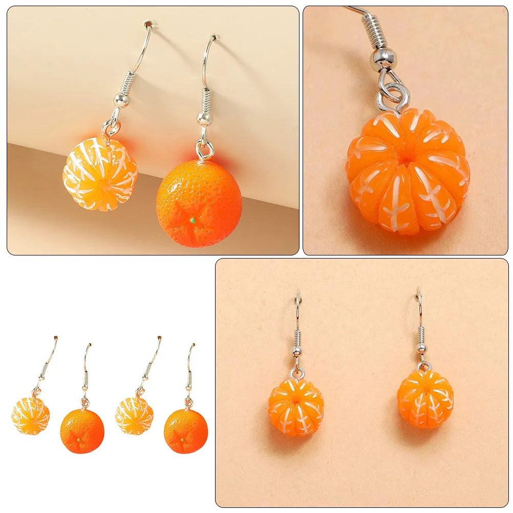 2 Pairs Orange Earrings Oranges Shape Dangle Women Jewelry Female Chic Adorable Girls Simulated Fruit Design Shaped Trendy