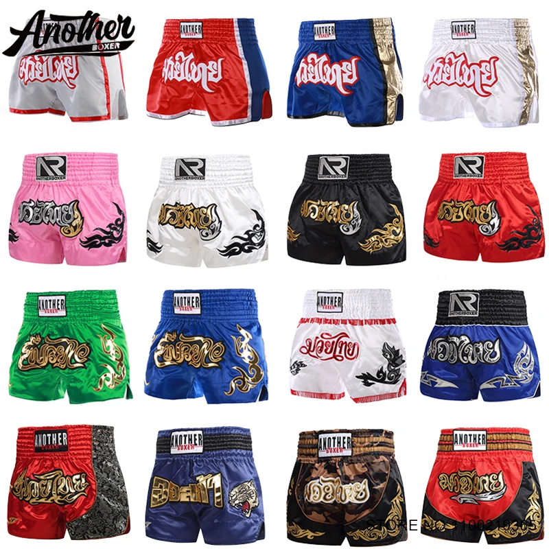 Muay Thai Shorts Embroidered Traditional Thai Boxing Pants MMA Kickboxing Fight Shorts Thai Boxing Training Competition Shorts