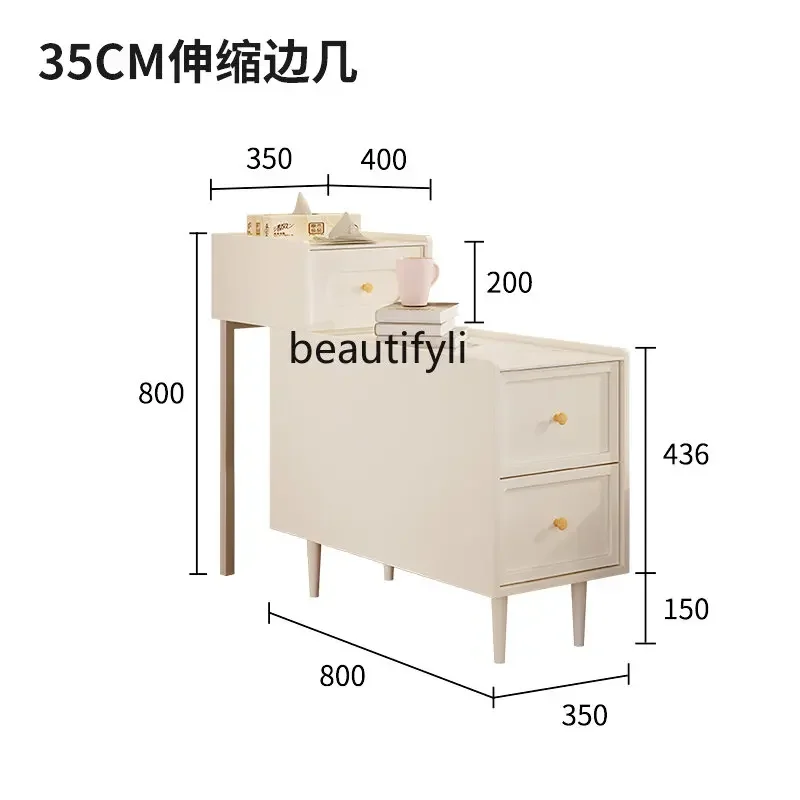 

zxqzq French Cream Style Sofa Side Table Stone Plate Coffee Table Retractable Living Room Side Cabinet Gap Side Table