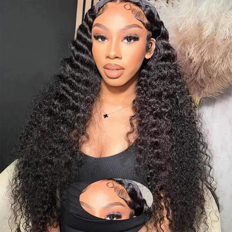

Deep Wave 220 Density 13x6 Hd Lace Frontal Wigs Human Hair Natrual Black Curly 100% Brazilian Human Hair Wigs For Women 38 In