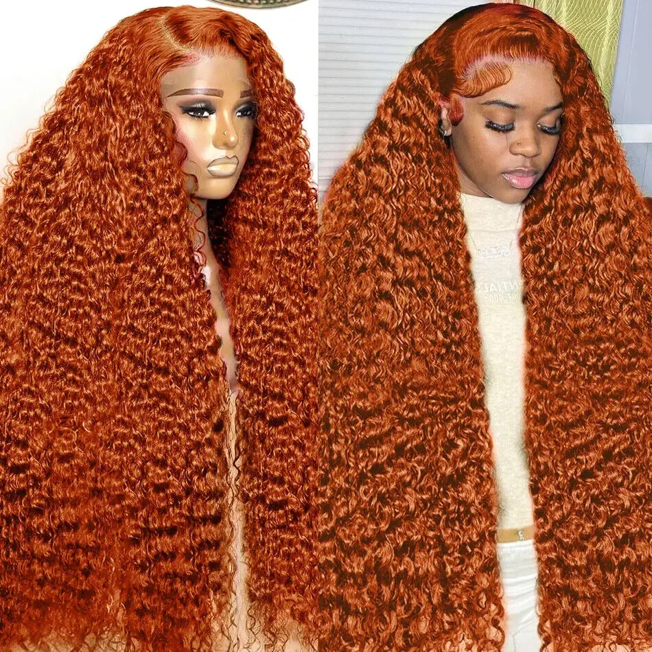 

26Inch Ginger Orange Curly Lace Front Wig Human Hair 13X4 Orange Deep Wave Lace Front Wigs Pre Plucked with Baby Hair for Women