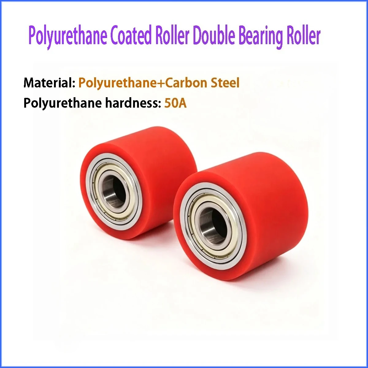 

Red Polyurethane Coated Roller 50A Hardness Double Bearing Unpowered Conveyor Soft Rubber Idler Wheel