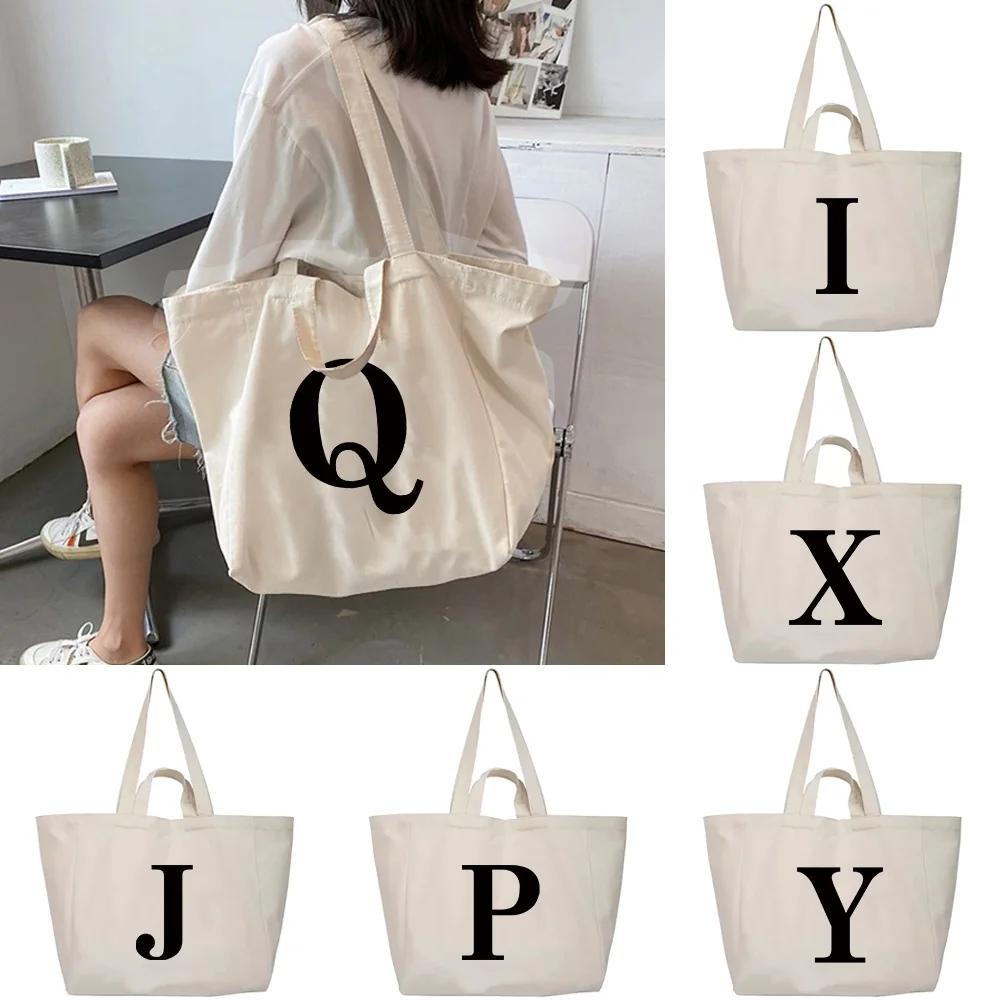 

Shoulder Bags Handbag Canvas Shopping Bag Fashion Women Travel Portable Organizer Casual Shopper Tote Packet Black Letter Print