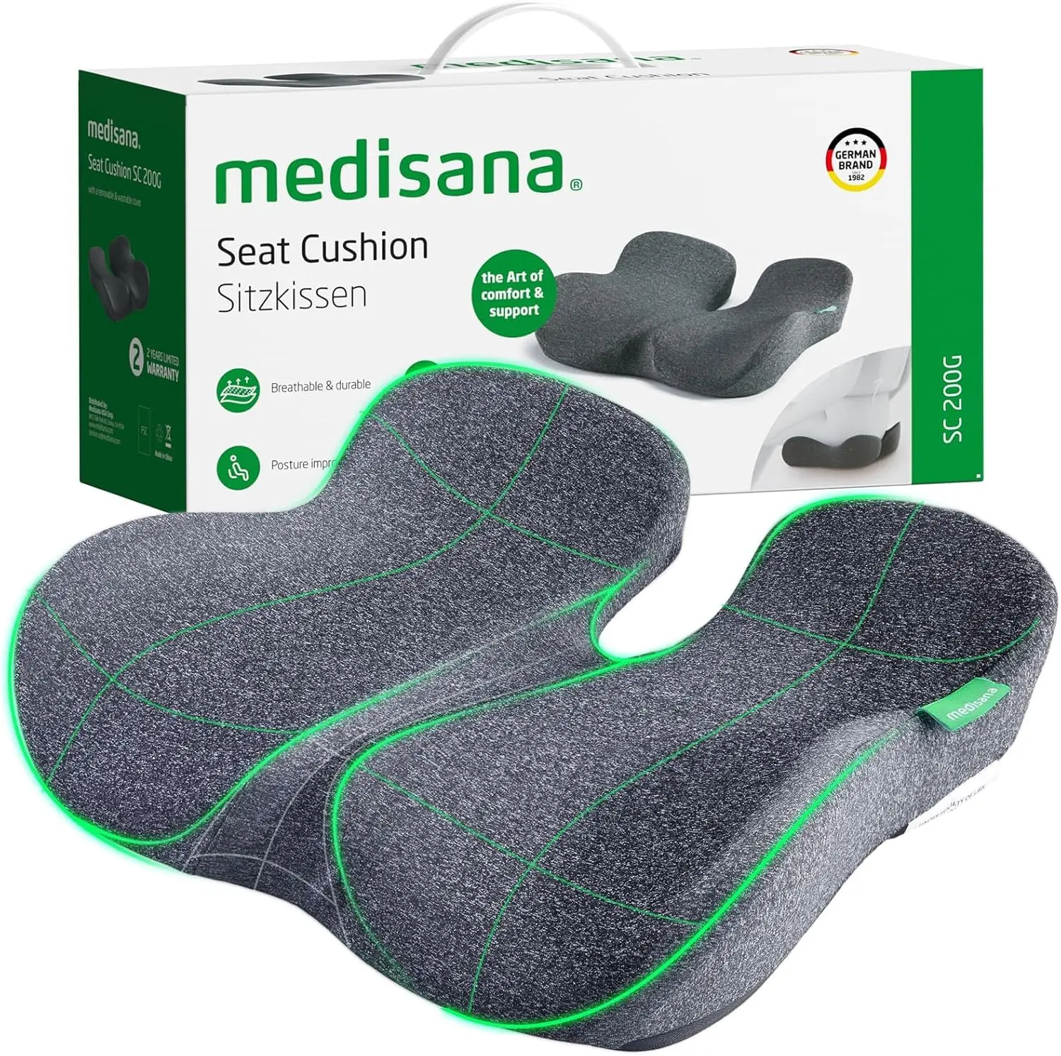 Seat Cushion for Office Chair, Car Seat, Wheelchair - Sciatica & Tailbone Pain Relief (22.8x16.5x4.3 in, Grey)