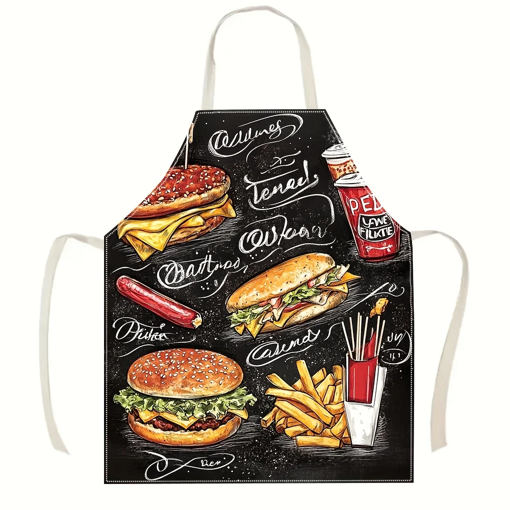 1pc Blackboard Fast Food Burger Graffiti Apron Linen Retro Kitchen Cooking Chef Apron American Diner Style Home Decor Gift Idea