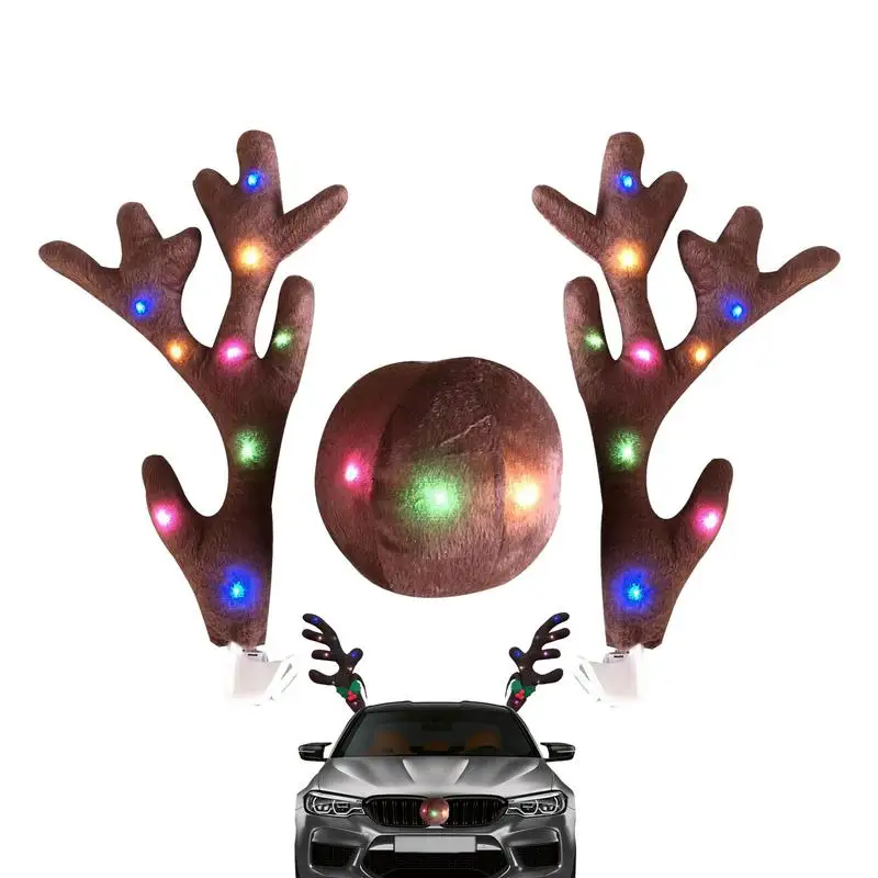 Christmas Reindeer Antlers Car Kit Reindeer Antlers And Nose With Led Lights Christmas Antlers Costume Auto Christmas gifts