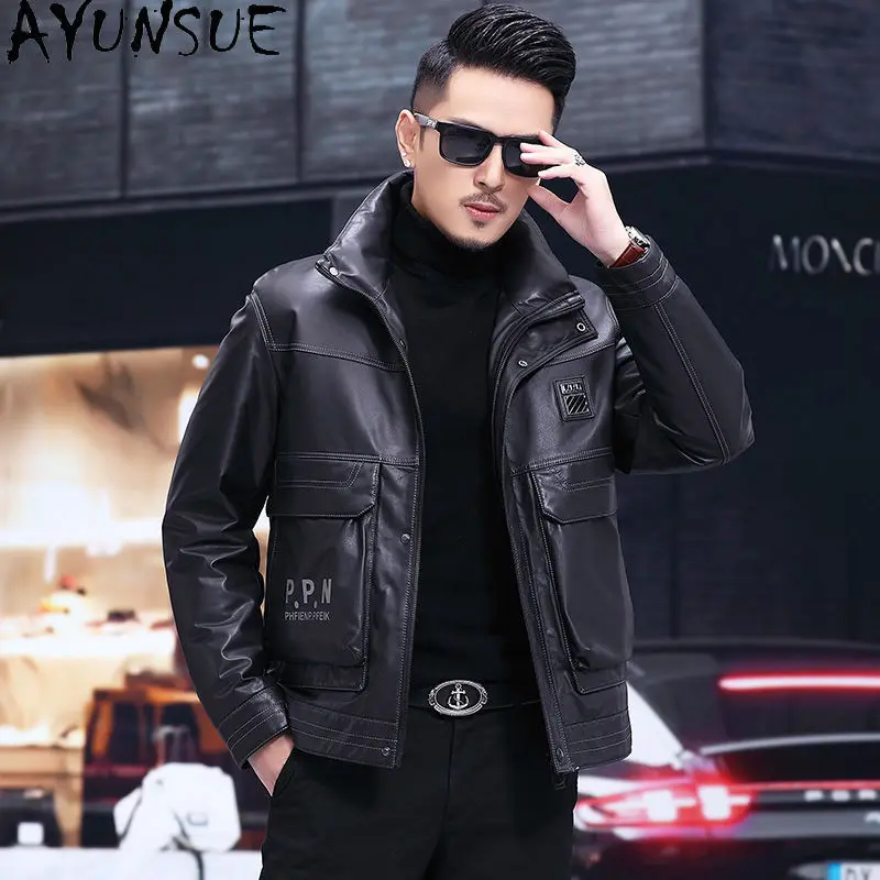 

AYUNSUE Real Leather Jacket Men Autumn Man Clothes Business Casual Cowhide Coats Down Coat New in Outerwears Jaqueta De Couro