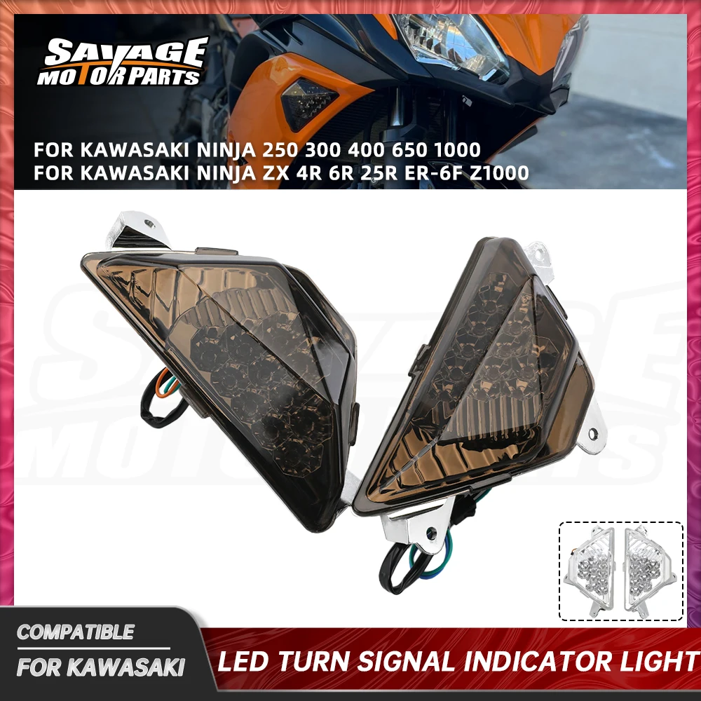 

ZX4R ZX25R мотоциклетный дымчатый светодиодный указатель поворота, мигалка для Kawasaki Ninja ZX 6R 1000 650 400 400 300 250 ER6F Z1000SX