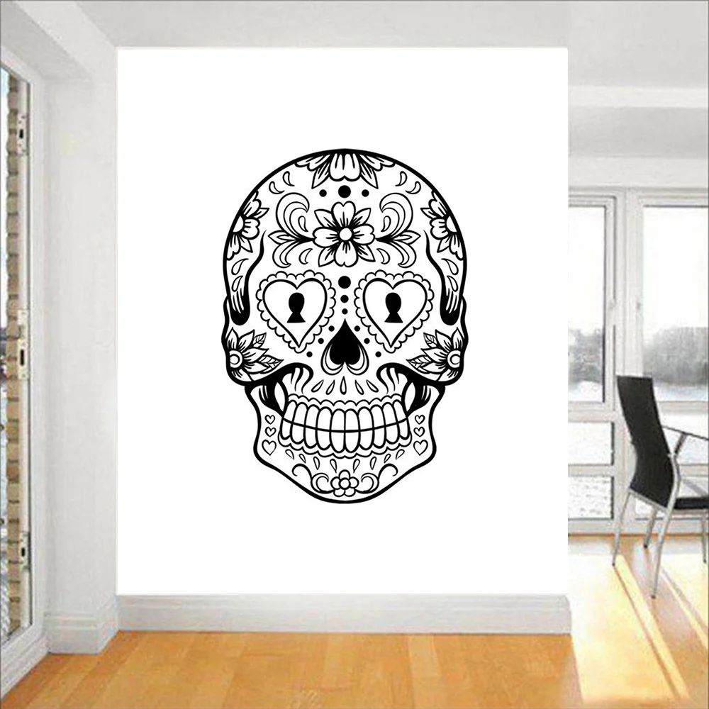 Happy Halloween Sugar Skull Version 6 Graphic Living Room Vinyl Carving Wall Decal Sticker for Holiday party Home Window Decor