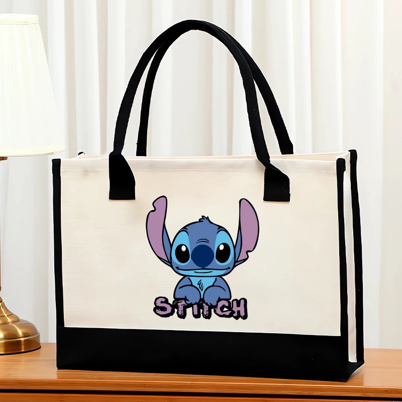 Cute Stitch Tote Bag Disney Cartoon Figure Print Handbag Large Capacity Storage Bag Fashion Accessories Waterproof Shopping Bag