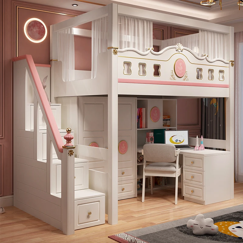 Armoire sous la Table, lit pour enfants entrelacé, poudre supérieure et inférieure, lit haut et bas, bureau