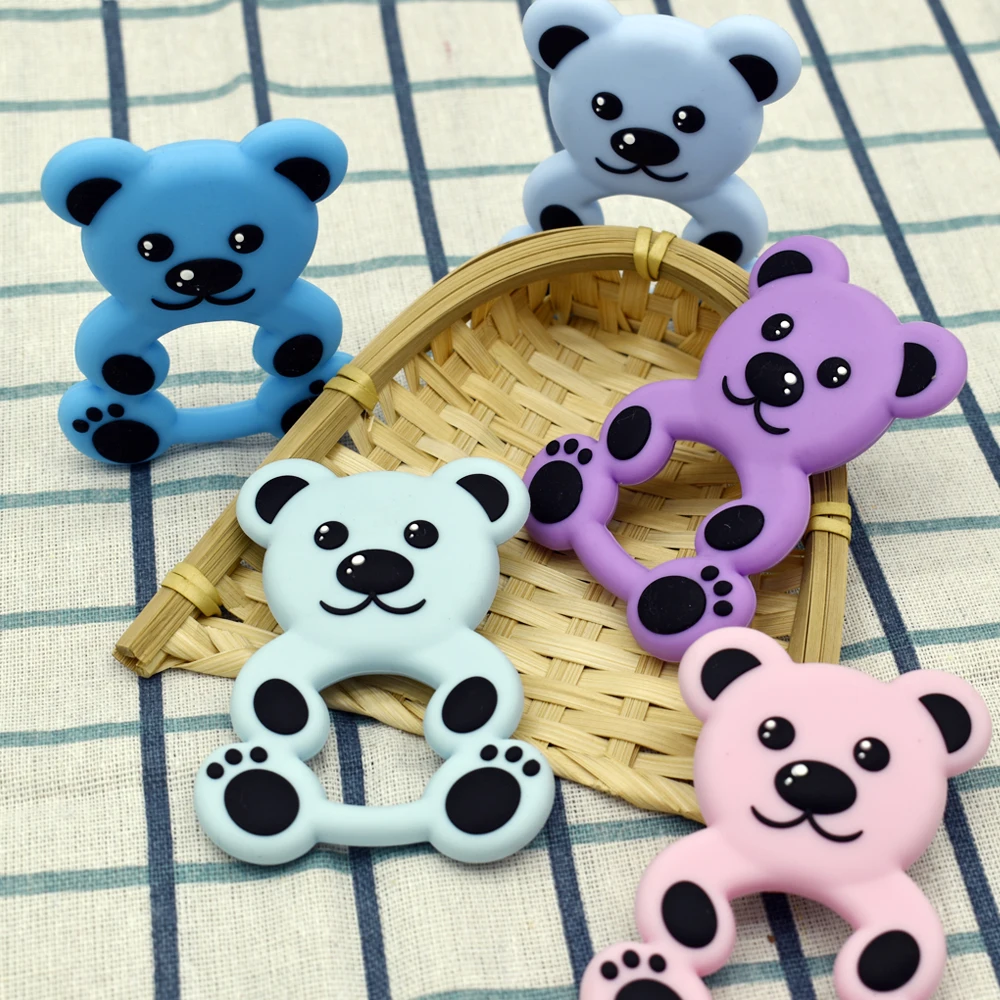 Baby Silicone Teether Toy BPA Free Cartoon Rodent Teddy Bear Teething Toys Necklace Pendant Accessories Infant Chewing Teether