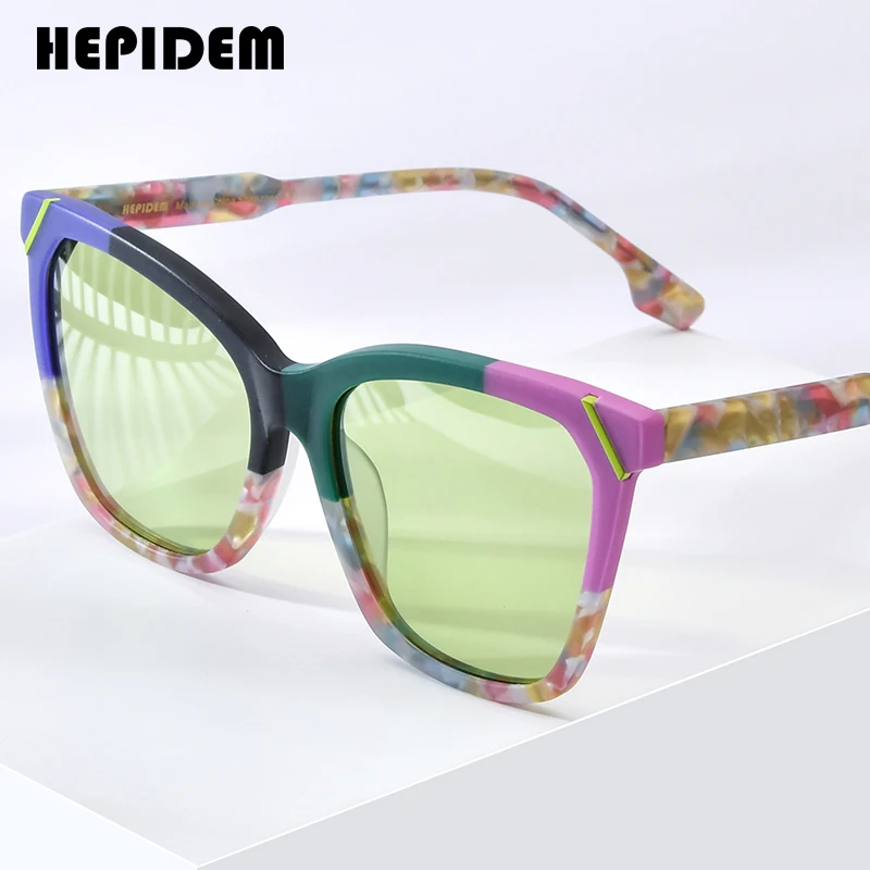 

HEPIDEM Acetate Polarized Sunglasses Men 2024 New Colorful Retro Trendy Design Square Sun Glasses UV400 Women Shades H9343T