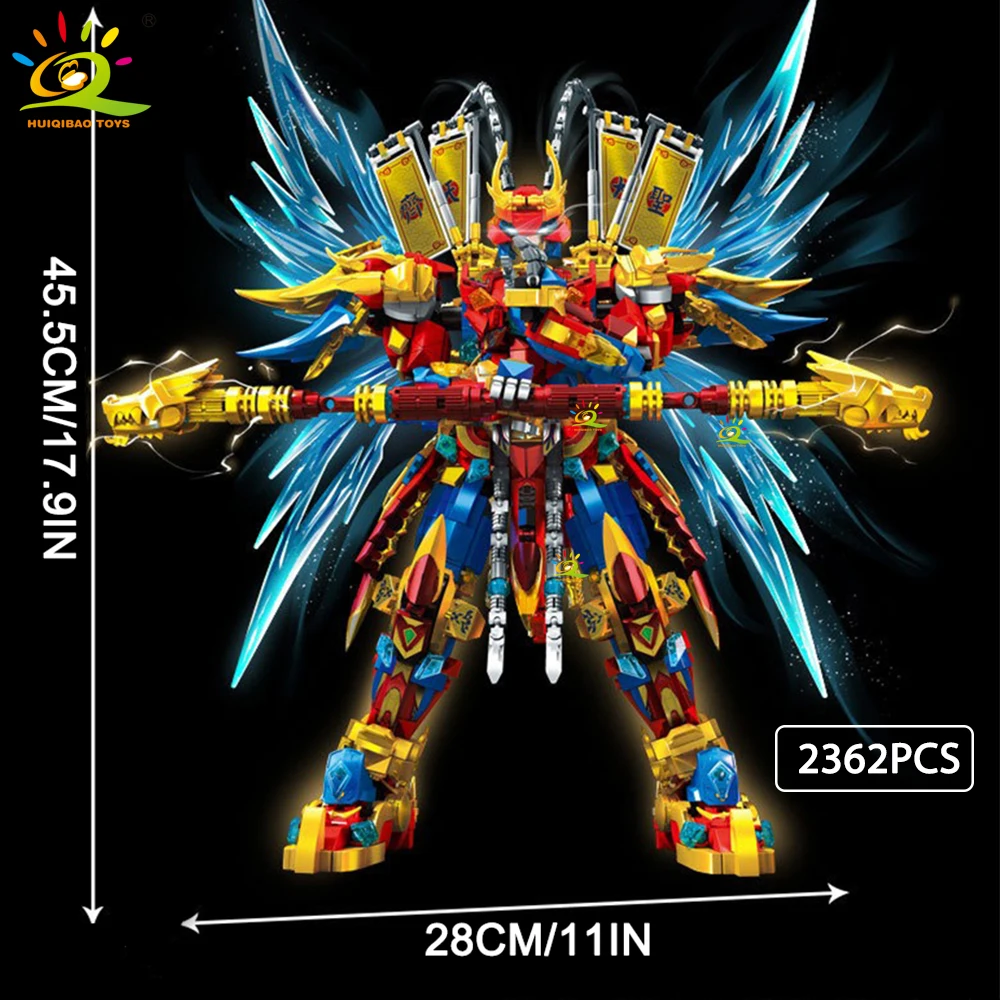 HUIQIBAO SunWuKong Warrior Mech Robot Bouwstenen MOC Chinoiserie Action Figure Baksteen Kinderen Stad Bouw Display Speelgoed