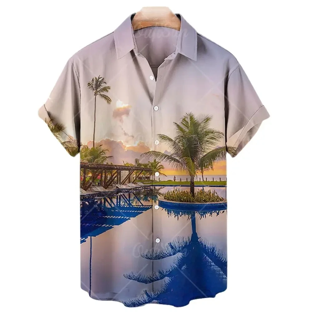 3d Printed Summer Short Sleeve Coconut Tree Men's Shirts Casual Loose Hawaiian Shirt For Men Clothing Vintage Shirts Beach Top