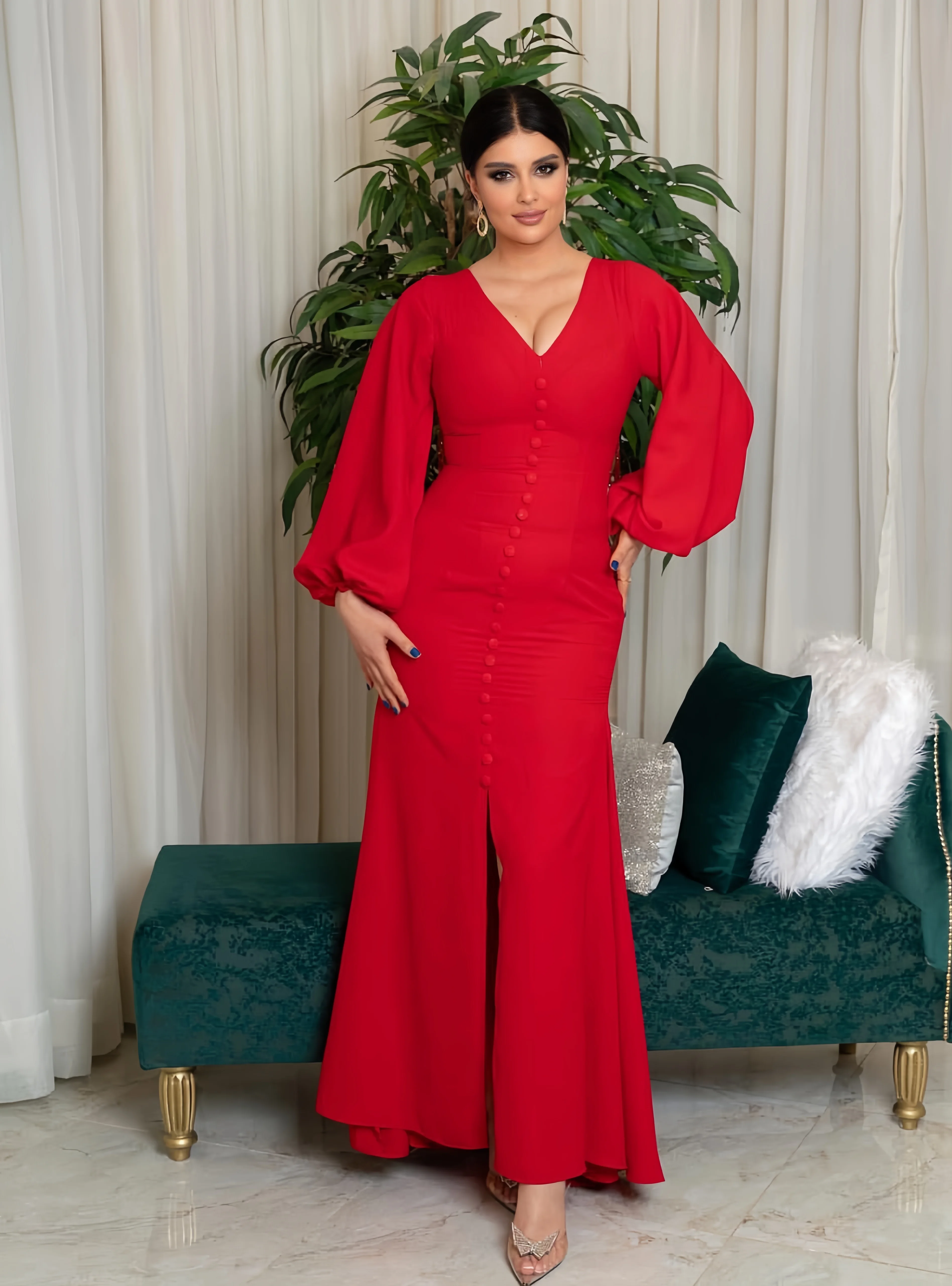 

Customized V-neck long sleeves, elegant luxury evening dresses, dresses for special occasions Dresses gala
