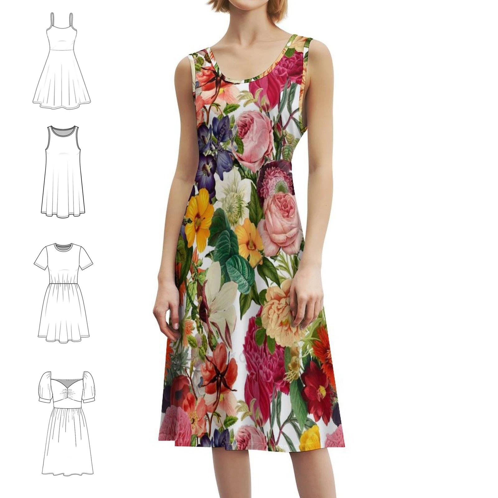 

Летние цветы, винтажный букет, Эстетическое богемное платье без рукавов Cottagecore, многопечатное пляжное праздничное платье для отдыха, букет