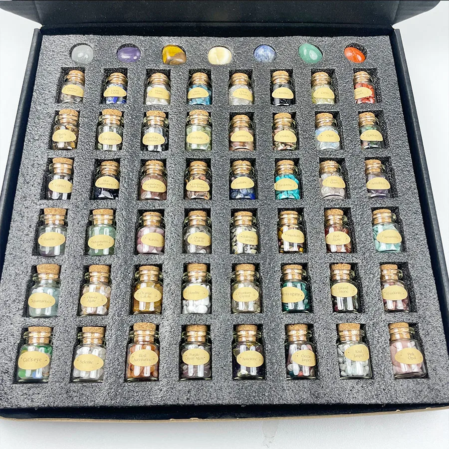 55PCS/Set Natural Crystal Stone Chakra stone Rose quartz Amethyst Clear Quartz Mini Crystals Witchcraft  Wish bottles