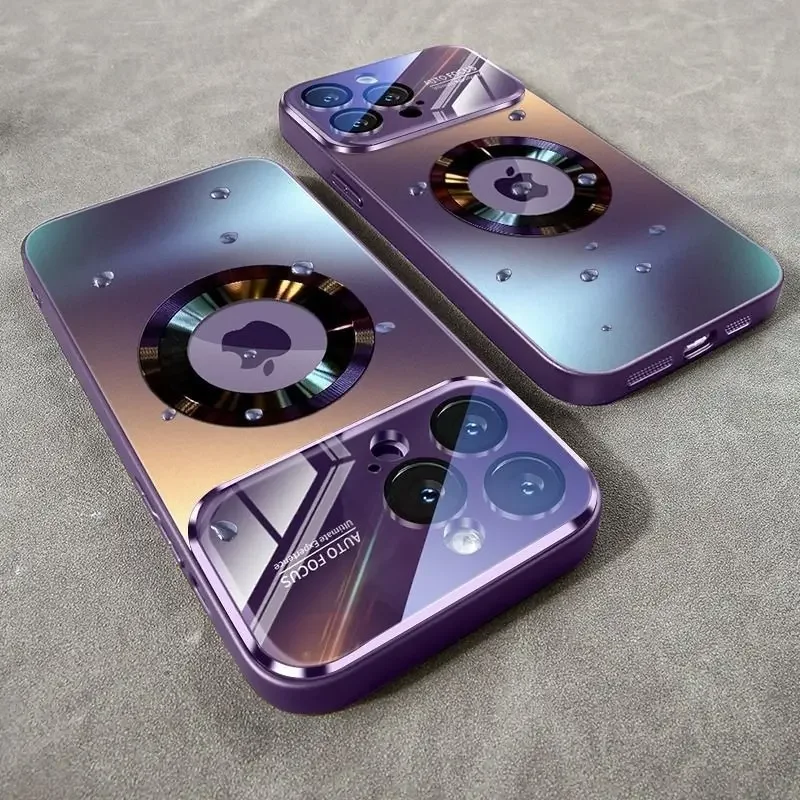Luxus Glas Kamera Für Magesafe Magnetische Drahtlose Lade Fall Für iPhone 11 12 13 14 15 16 17 Pro max Air Plus Stoßfest Abdeckung
