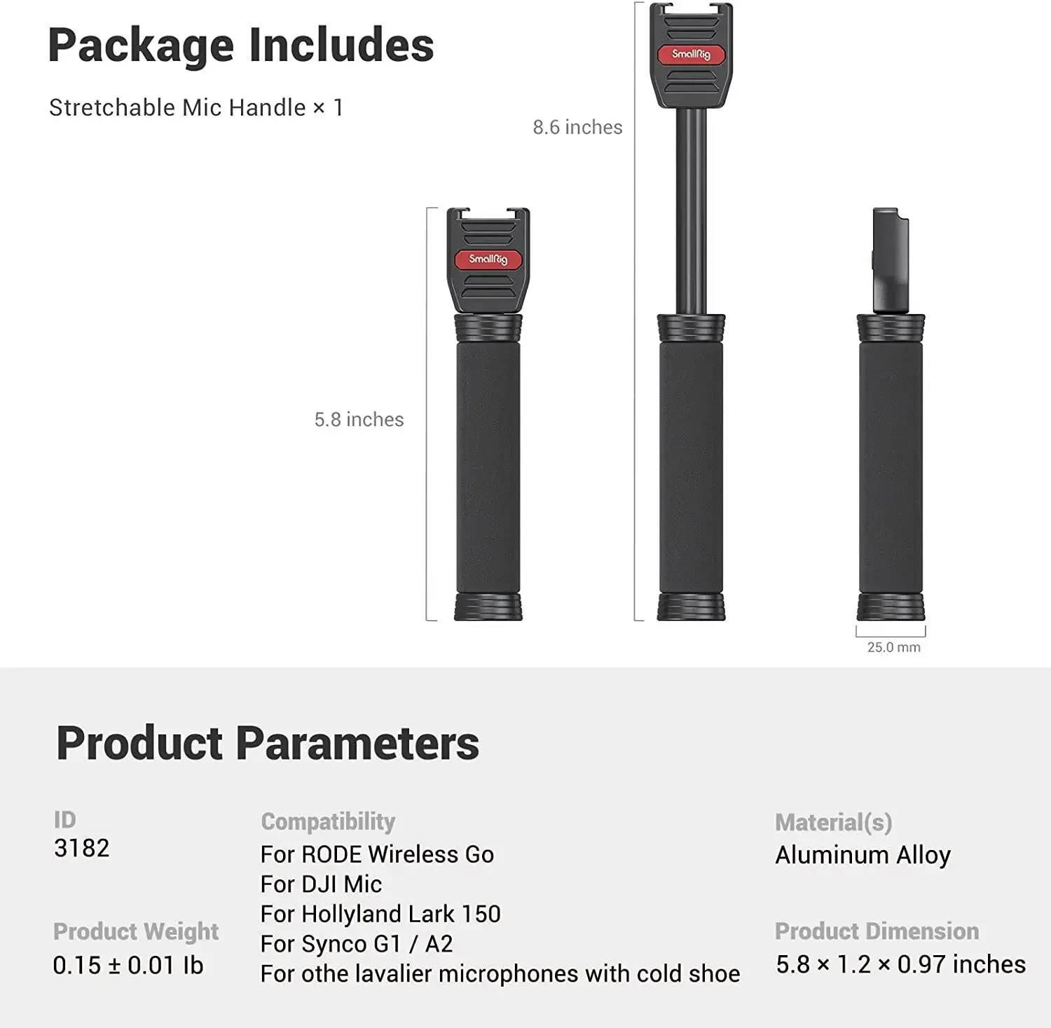 Ручка микрофона для интервью Smallrig, растягивающаяся ручка микрофона -3182