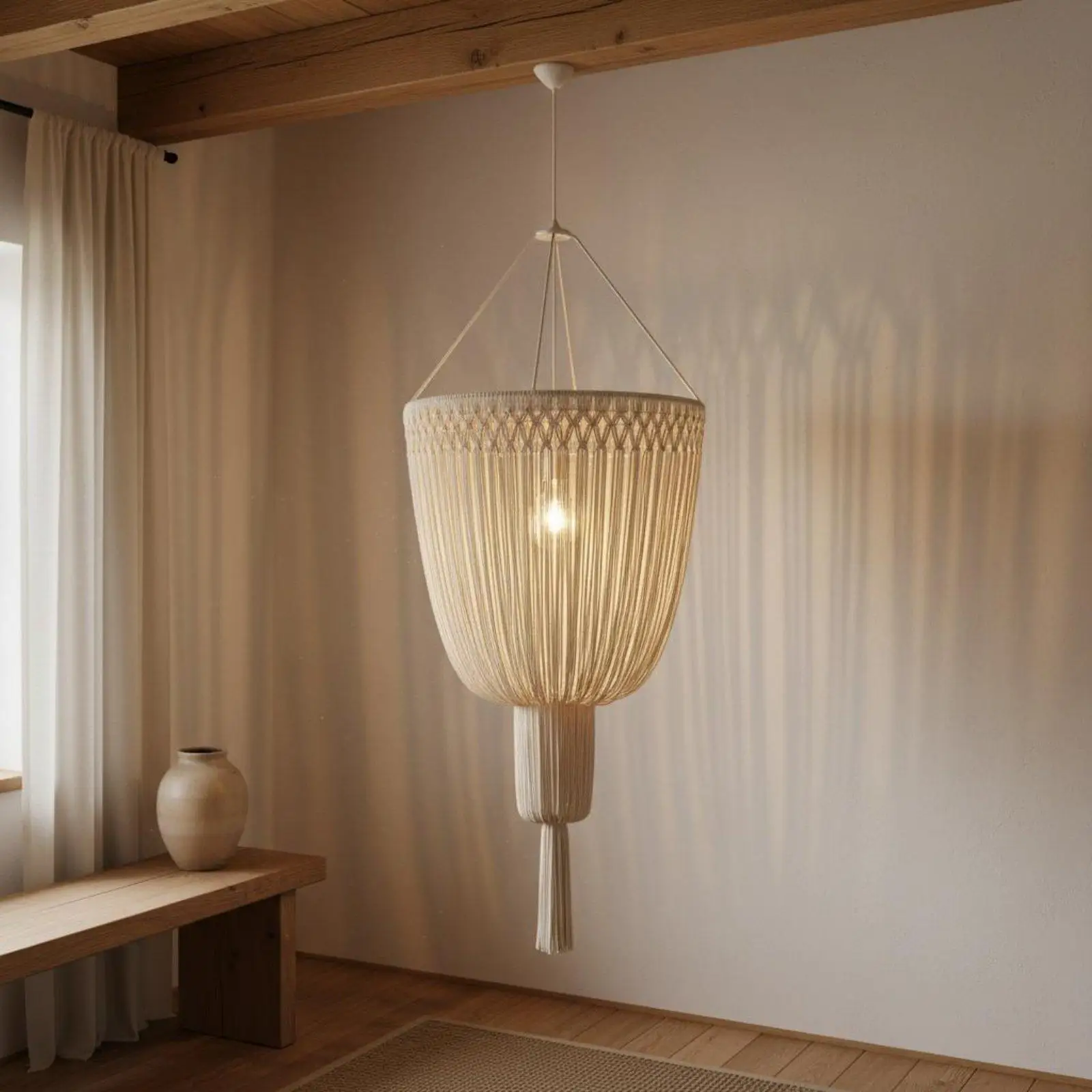 Cotton Rope Hanging Shade Nordic Design Boho Tassel Lampshade Warm Ambiance