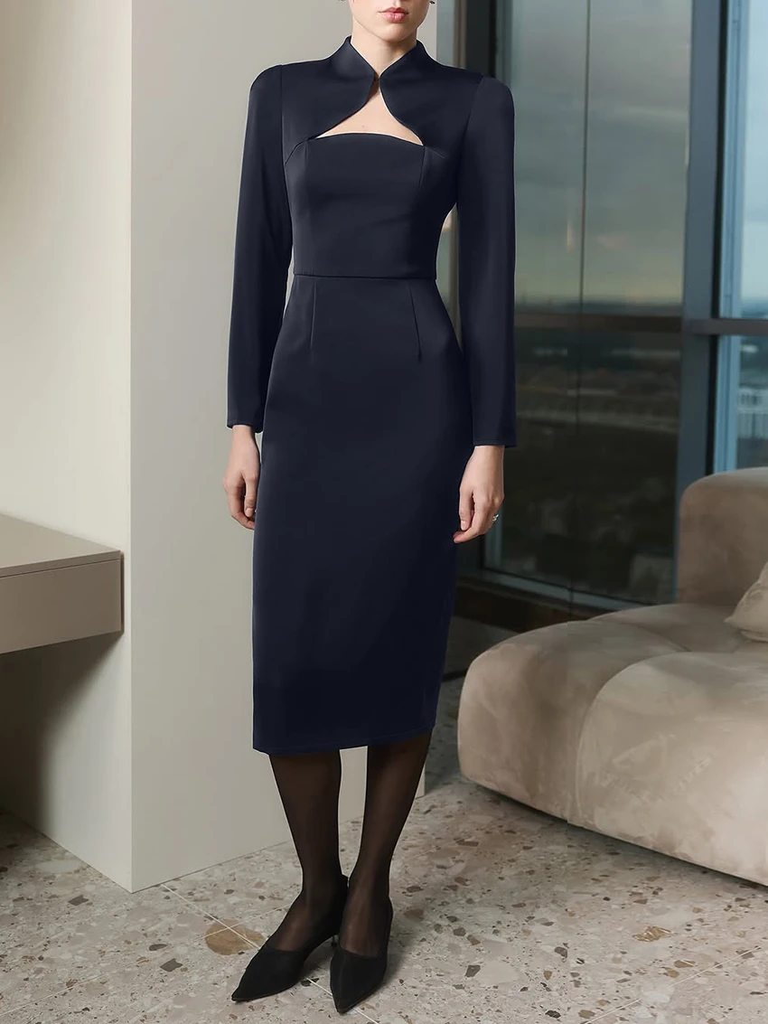 

Marthaqiqi Fashion Ladies Sleepwear Long Sleeve Nightgowns Sexy Square Collar Pajama Mid-Calf Dress Winter Female Nightwear Slim