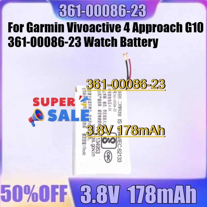 

For Garmin Vivoactive 4 Approach G10 361-00086-23 Watch Battery New 361-00086-23 3.8V 178mAh High Quality Battery