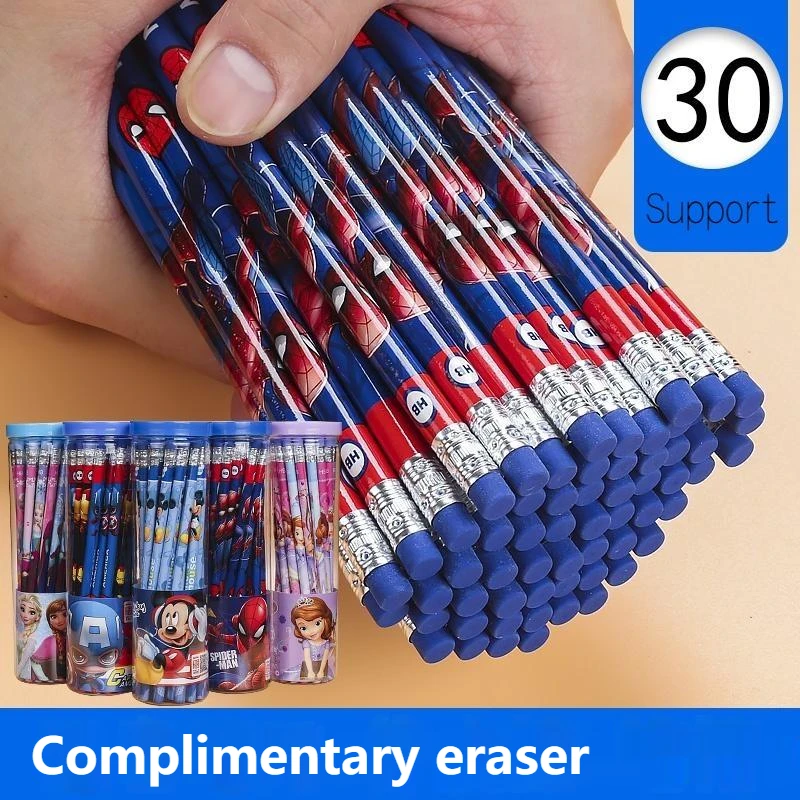 Disneyhb Anime Pencil Primary School Students Writing Pen Aisha Mickey Barrel With Eraser Headchildren Cartoon Write Supplies