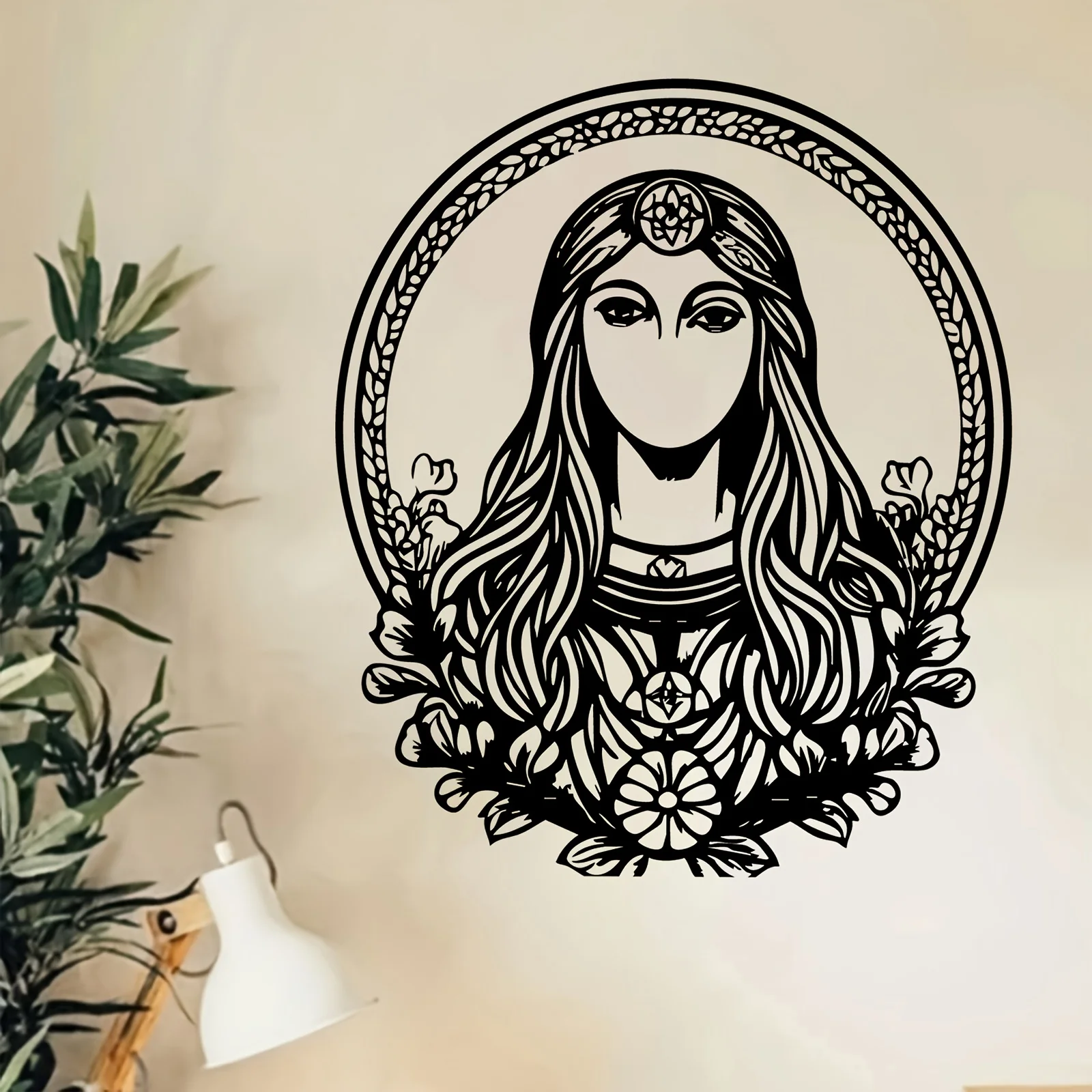 Greek Roman Goddess Metal Wall Statue Rust-Resistant Iron Female Deity Sculpture Living Room Garden Fence Mythology Decor Gift