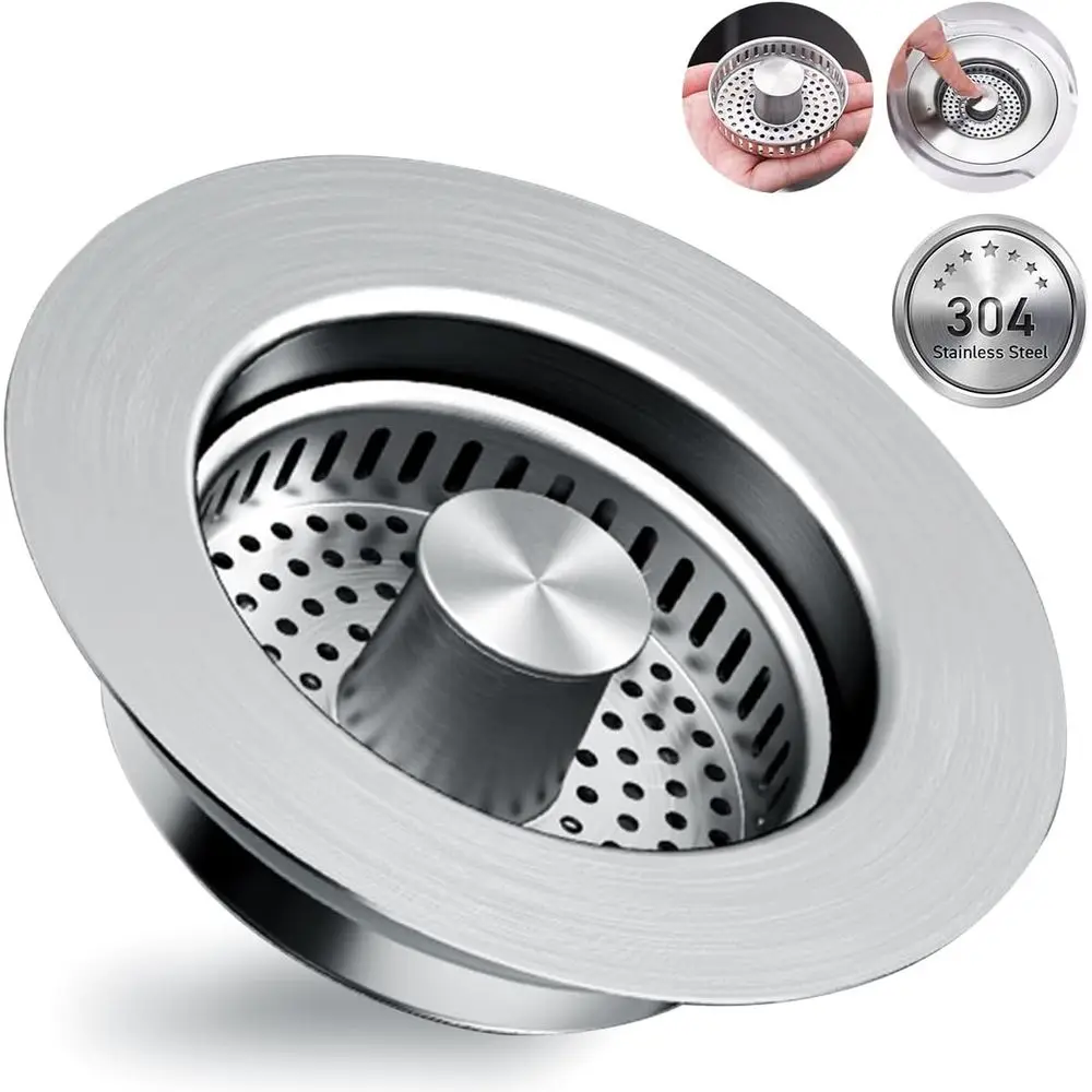 

3-in-1 Stainless Steel Kitchen Sink Drainer with Efficient Odor Filter and Plug for 3-1/2 Inch Sinks