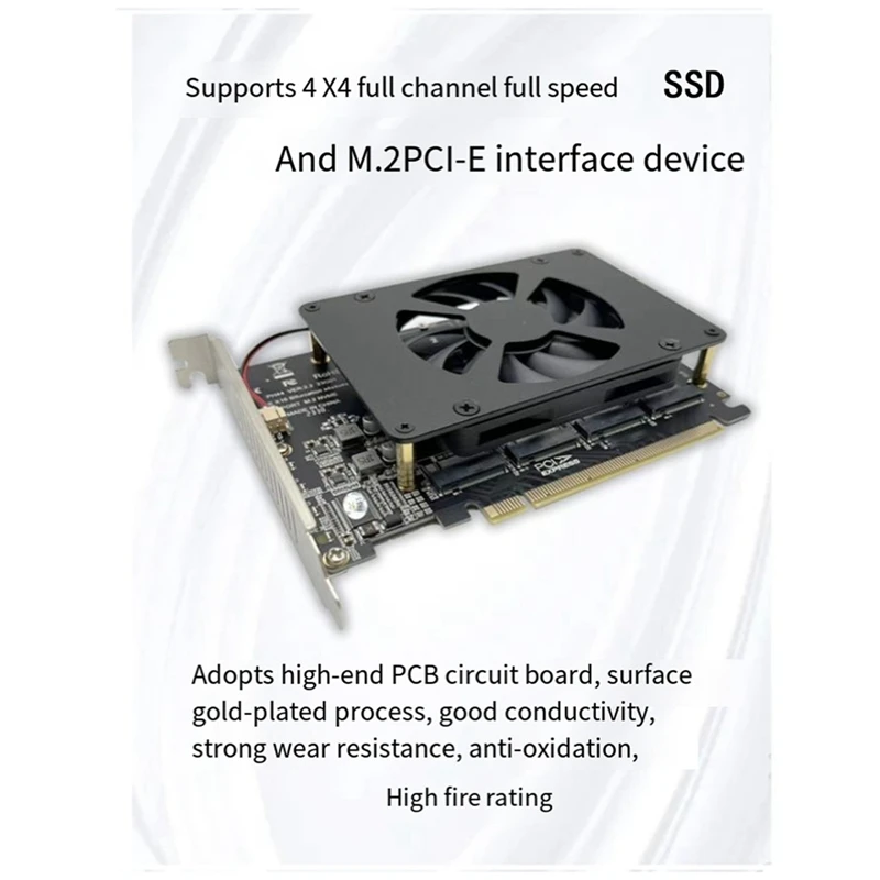 

PCIEX16 NVME M2 MKEY SSD RAID Array Expansion Adapter Card Motherboard PCIE Split Card With Cooling Fan Durable