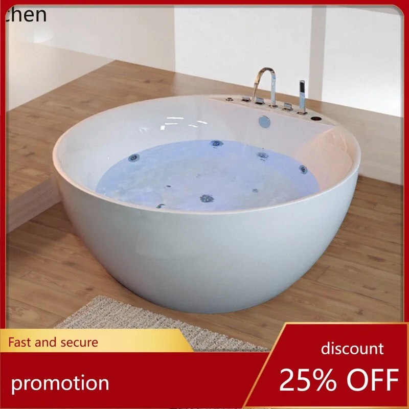 HXL Slim Edge Acrylic Bathtub with Jets, Freestanding Round Soaking Pool