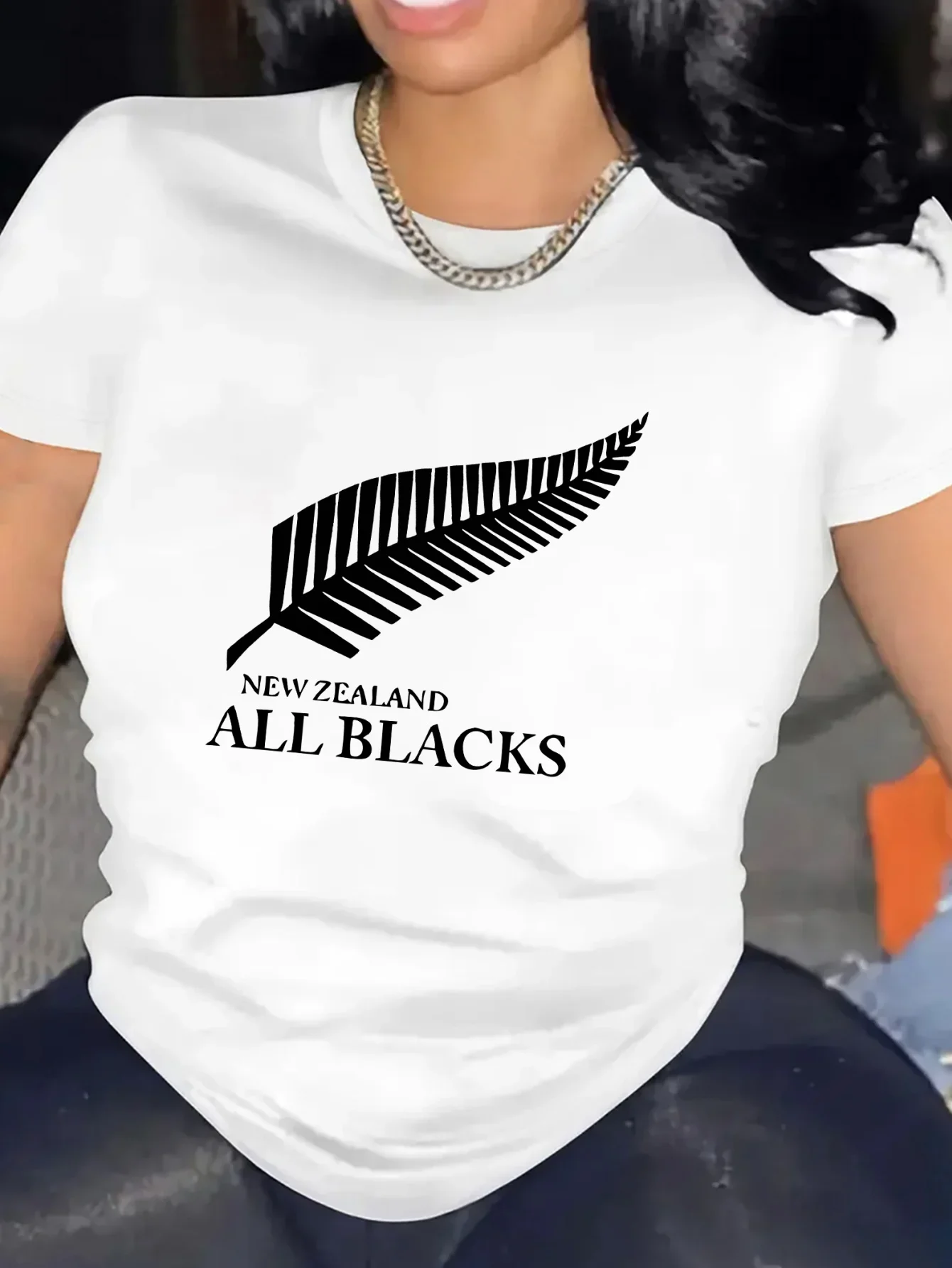 

Новая Зеландия All Blacks Женская спортивная повседневная футболка из смеси полиэстера и спандекса с круглым вырезом и короткими рукавами с графическим принтом