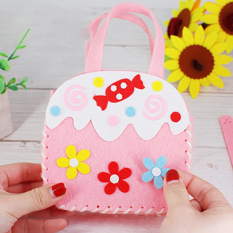 Non-Woven Fabric DIY Sewing Handbag Children Craft Toy Cartoon Animal Flower Butterfly Handmade Sewing Bag Educational Toys